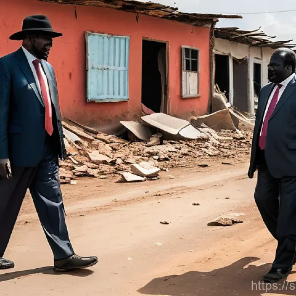 남수단과 에티오피아 관계 - **Prompt:** A dynamic, editorial illustration capturing the ongoing power struggle in South Sudan. I...