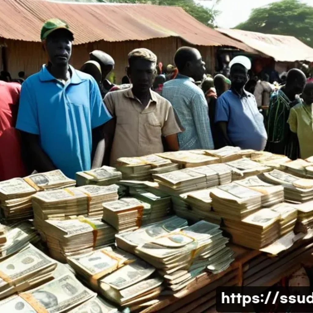 남수단 화폐 및 환율 - **Prompt for South Sudan's Economic Struggle and Inflation:**
    "A vibrant but challenging scene i...