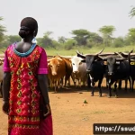 남수단의 결혼 풍습 - **Prompt for "사랑의 무게를 소로 지불하는 풍습" (The Custom of Paying the Price of Love with Cattle):**
    "A vib...