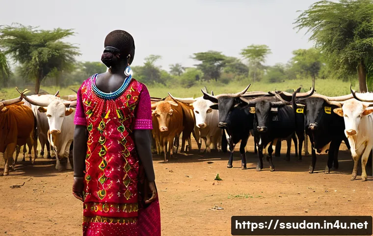 남수단의 결혼 풍습 - **Prompt for "사랑의 무게를 소로 지불하는 풍습" (The Custom of Paying the Price of Love with Cattle):**
    "A vib...